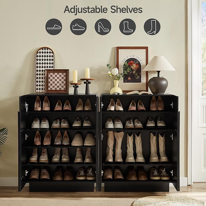 Shoe Storage Cabinet with Doors, Large Shoe Cabinet Storage for Entryway, Wooden 6 Tier Shoe Organizer Cabinets with Adjustable Shelves for Entrance Hallway Living Room Foyer
