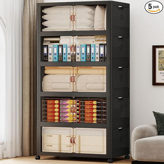 980QT Extra Large Stackable Storage Bins with Lids | & Wheels & Door, 245Gal Foldable Collapsible Closet Organizers, Plastic containers drawers for bedroom Dorm