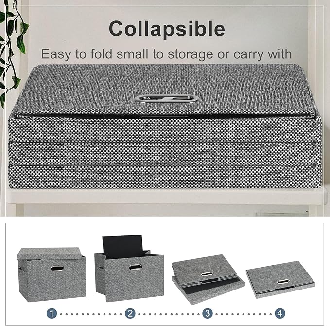 Storage Bins with Lids Fabric Closet Organizers Cubes Office Organization | 36 Quart 3 Pack Black and White Mix Collapsible Stackable Linen Fabric 4 Handles Bedroom Closet Cabinet Under Bed Clothes Toy