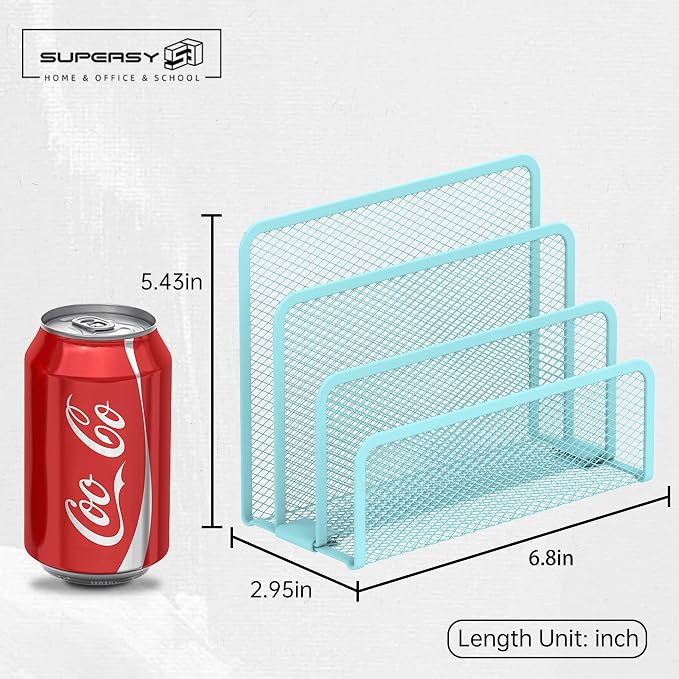 Mail Organizer Countertop for Desk, Mail File Holder with 3-Slot, Blue | Metal Mesh Mail Sorter for Letters, Envelopes, Bills, and Files for Home Offices, Classroom Organization