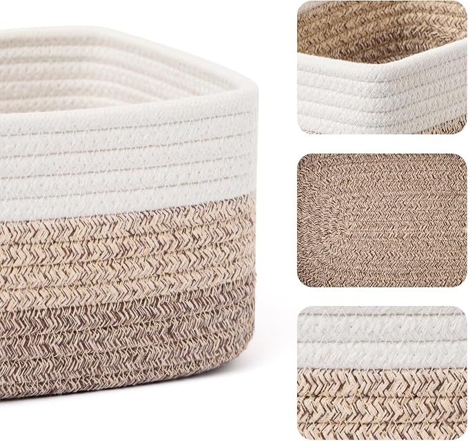 MiniArk Small Storage Baskets for Organizing | Closet Organizer Bins | Shelf Toy Basket | Woven Rope Baskets | Cube Decorative Box | Shallow Basket |11.5x7.5x4.7”| 4 Packs Gradient Brown