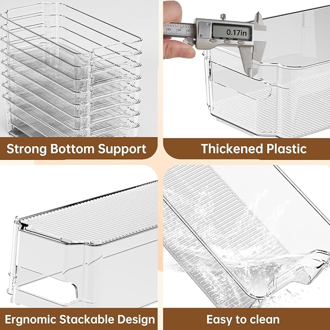 incostar Clear Fridge Organizer, Refrigerator Organizer Bins with Handle, Freezer, Kitchen Cabinet, Pantry Organization, BPA Free Fridge Organizers (12.4 inch 10 Pack)