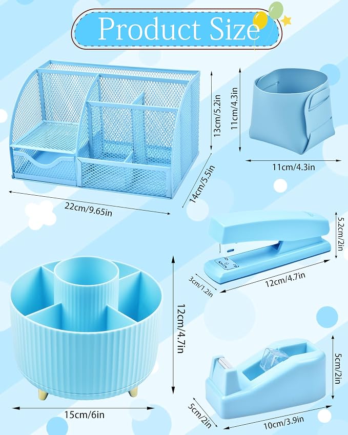 Blue Desk Accessories and Organizers with Desk Organizer and 360°Rotating Pen Holder stapler Pen and a Lot of Office Blue Office Supplies Beautifully Presented in a Gift Box