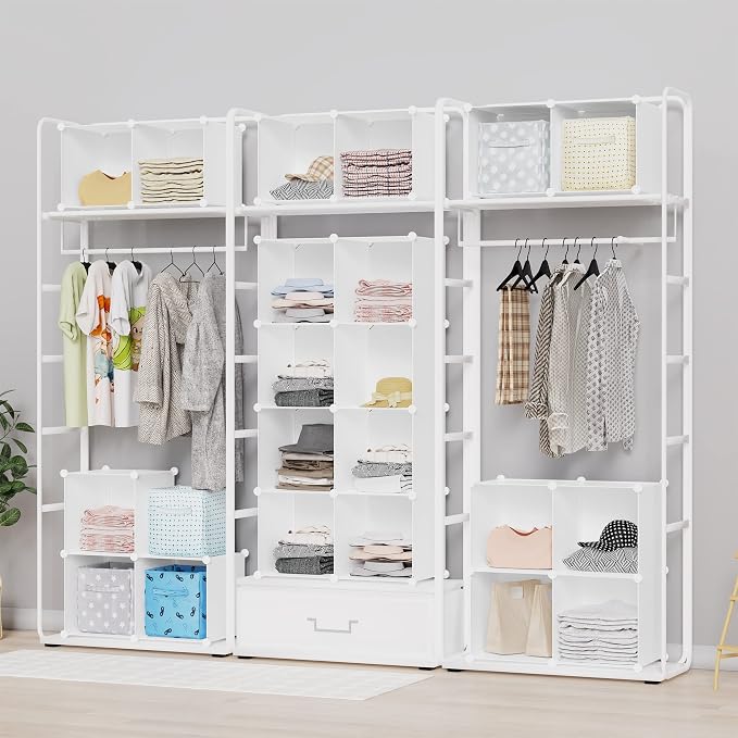 HOMIDEC Closet Organizers and Storage, 16 Cube Storage Organizer, White | Portable Closet Organizer System Bookshelf Storage Cubes Shelves for Bedroom, Kids Room, Bathroom, Wardrobe, Clothes Rack