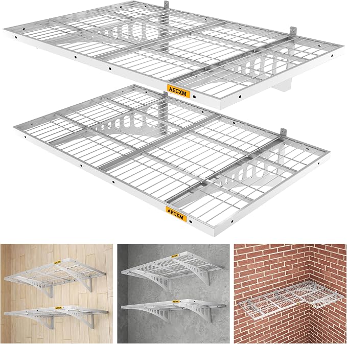 Aecxm 2x3ft 2Pack Wire Shelving Unit Heavy Duty Garage Storage Shelves Wall Mounted White 560lbs Load Capacity（24-inch-by-36-inch）
