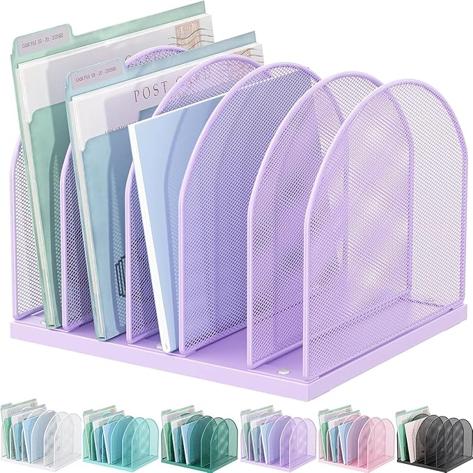gianotter Desktop File Organizer, Desk Organizer with 5 Compartments, Paper Organizer for Desk, Workspace Organizers for Office Supplies (Purple, Upright Style)