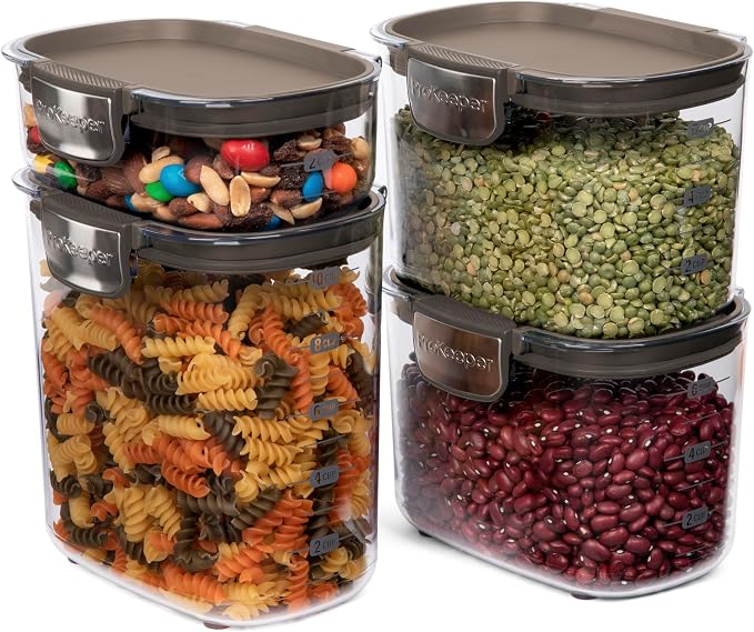 ProKeeper+ Airtight Food Storage Container Set – Clear Plastic Flour and Sugar Canister Set with Magnetic Accessories for Kitchen Organization (Taupe, 13-Piece)
