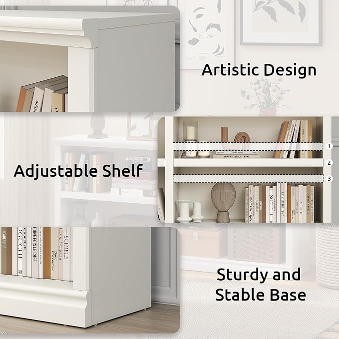 64" W Double Wide Open Shelf Bookcase, 3 Tiers 6 Storage Cube Book Shelf | Horizontal bookshelf, Display Cabinet Organizer Indoor Furniture, Home Library Office, White Adjustable Shelf