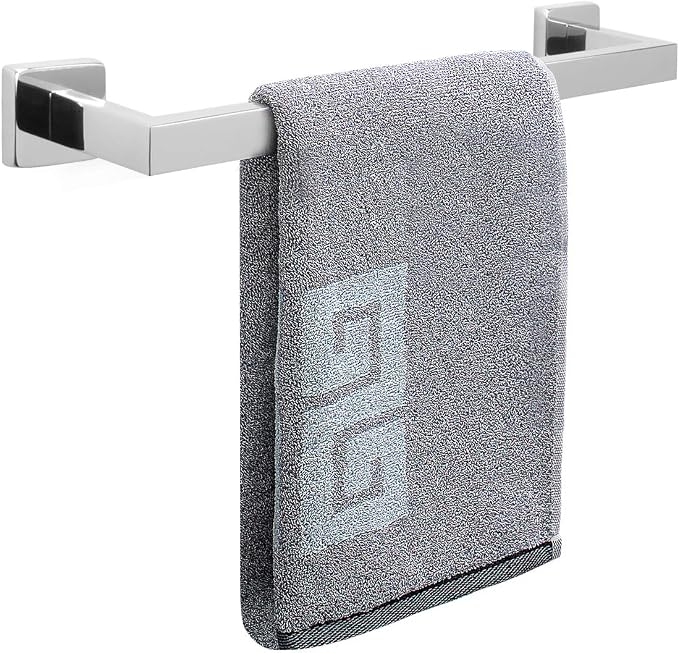 NearMoon Towel Bar, Bath Accessories Premium Thicken Stainless Steel Square Shower Towel Rack for Bathroom, Towel Holder Wall Mounted (1 Pack, Chrome Finish, 16 Inch)