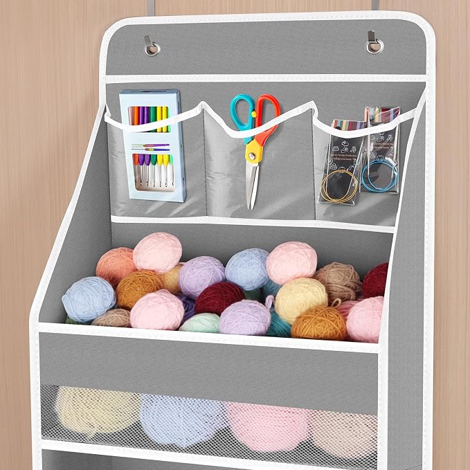 Univivi Fabric Over Door Hanging Organizer for Baby Nursery, Grey, 5-Shelf | Door Storage with Large Capacity Breathable Mesh Pockets, Closet Organizers and Storage for Baby Essential, Bedroom and Dorm