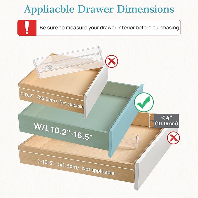 Vtopmart 4 Pack Drawer Dividers for Clothes, 4" High 10.2"-16.5" Adjustable Expandable Dresser Drawer Organizer, Clear Plastic Separators for Dresser, Baby Clothing, Underwear, Cosmetic, Toiletries