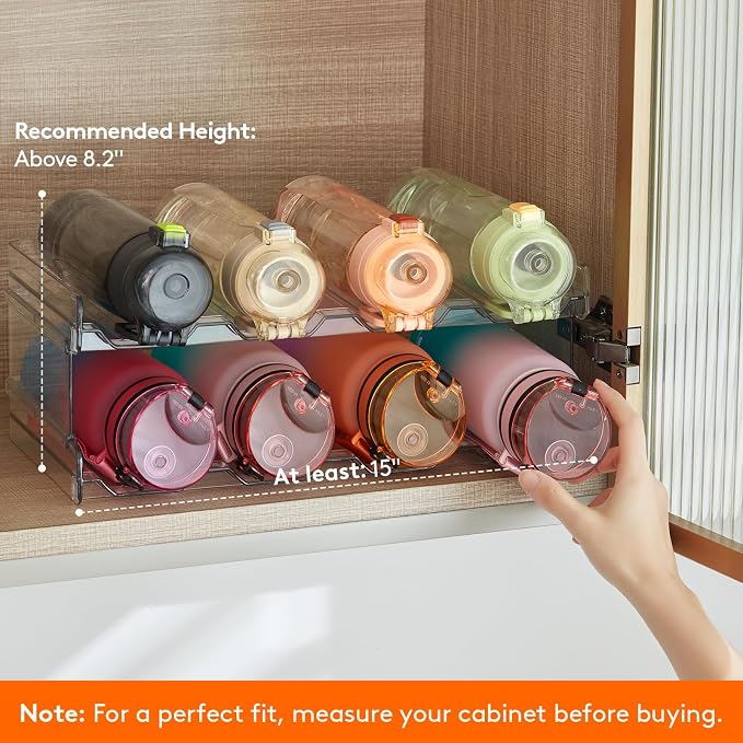 Lifewit Stackable Water Bottle Organizer for Cabinet, Plastic Bottle Holder Fits Bottles/Tumblers up to 3.8" Diameter for Pantry/Countertop, 2 Tier Holds 8 Bottles 38 x 20 x 15 cm/15 x 8 x 5.7"