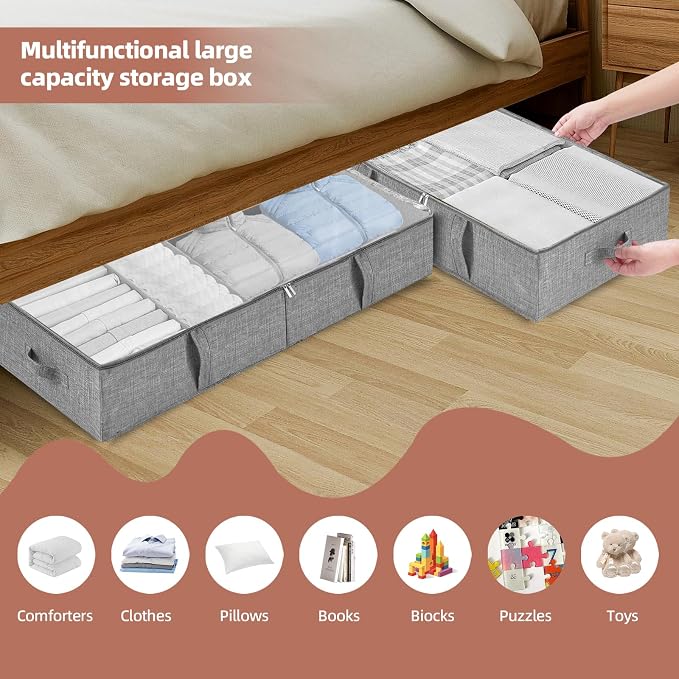 4-Pack Underbed Storage Containers with Clear PVC Lid(31.8×16×5.9in) | Foldable Under Couch Storage Bins, Closet Organizers Bags for Toy, Stuffed Animals, Dolls, Books, Clothes, Shoes & Blankets