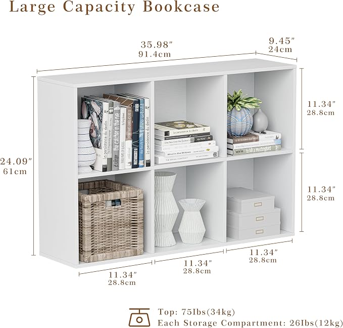 VDNEND Wooden Cube Storage Organizer with Closed Back Panel, 11in Cube Shelf Opening, Bookshelf, Display Shelf,Closet Cabinet for Home and Office (Embossed White, 6-Cube 35.98L*9.45W*24.09H)