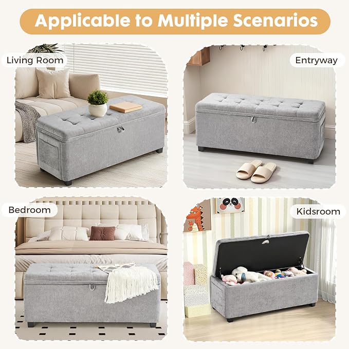 Storage Ottoman Bench End of Bed Bench for Bedroom Storage Seat Shoe Bench with Storage for Living Room & Entryway (Gray)