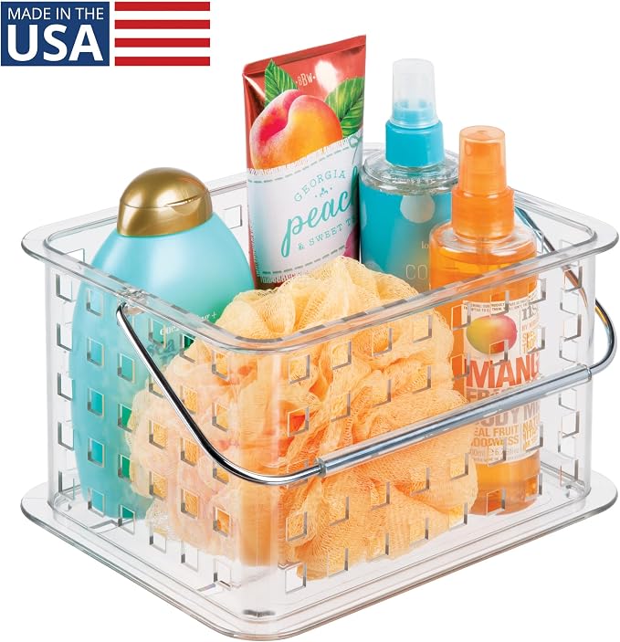 iDesign Small Clear Shower Caddy with Handle | Portable, Shower Organizer, For Dorm or Bathroom