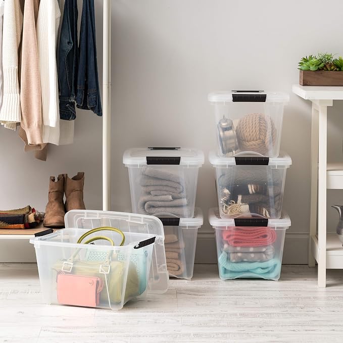 IRIS USA 6-Pack 19 Quart Storage Bins with Lids, Clear | Transparent design makes contents easy to find. Great for linens, décor, closet storage, and supplies. Nestable design saves