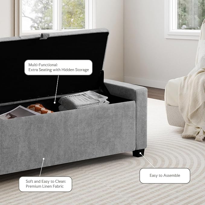 GRAINELL 42.13” Storage Ottoman Bench, Upholstered Tufted Bedroom Bench | End of Bed Storage Bench for Living Room & Entryway, 350 lb Capacity