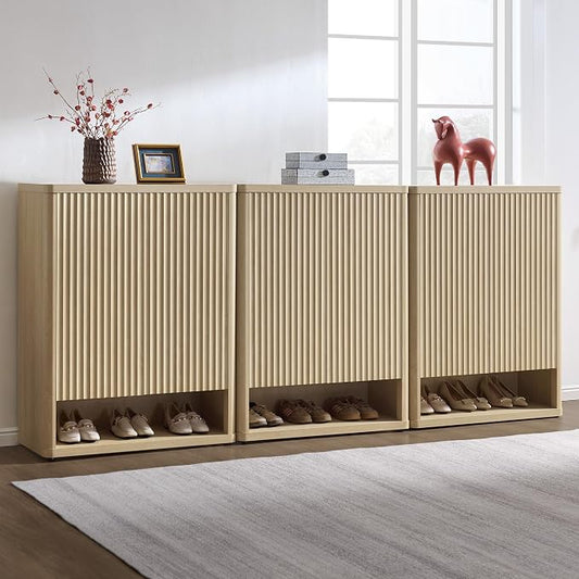 SICOTAS Shoe Cabinet 44 inch Tall Fluted Shoe Cabinet with Doors & 4 Shelves Wooden Large Hidden Shoe Storage Organizer Modern Free Standing 6-Tier Cabinet for Entryway Living Room Closet