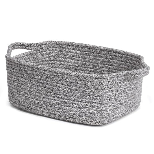 CHICVITA Small Woven Rope Gift Basket, Decorative Boo Basket, Grey | 13" x 10" x 5", Storage Baskets for Baby Shower & Nursery Essentials, Shelf & Closet Organization, Built-In Handles