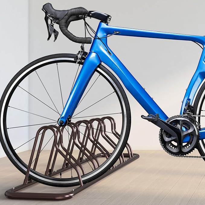 Simple Houseware 5-Bike Adjustable Floor Storage Rack for Garage, Bronze | Bicycle Parking Stand Organizer for Road and Kids Bikes