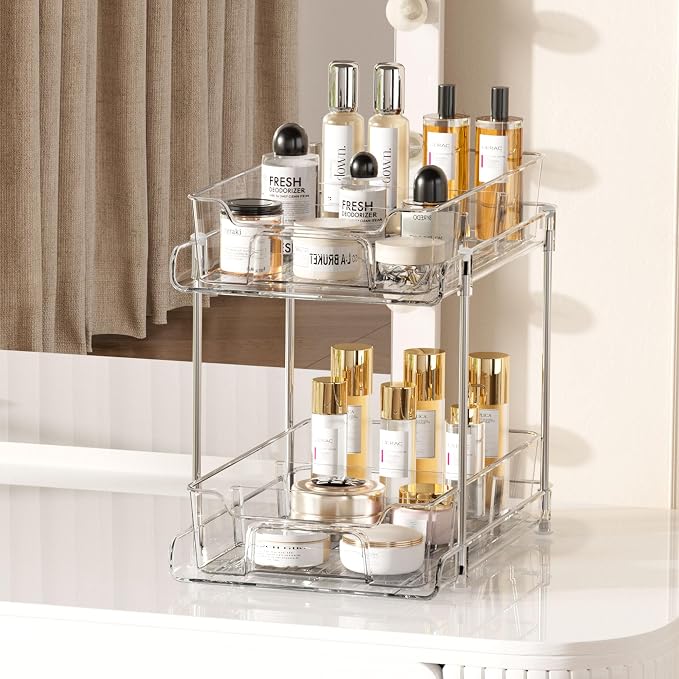 Vtopmart 4 Pack Pull Out Bathroom Under Sink Organizer with Dividers (S-Divided)