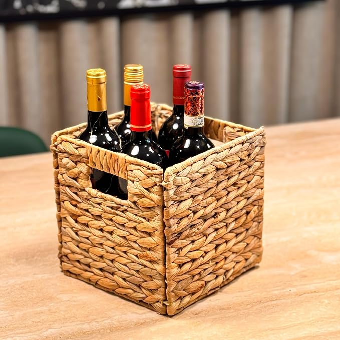 4 Decorative Hand-Woven Water Hyacinth Wicker Storage Basket, 9x9x9