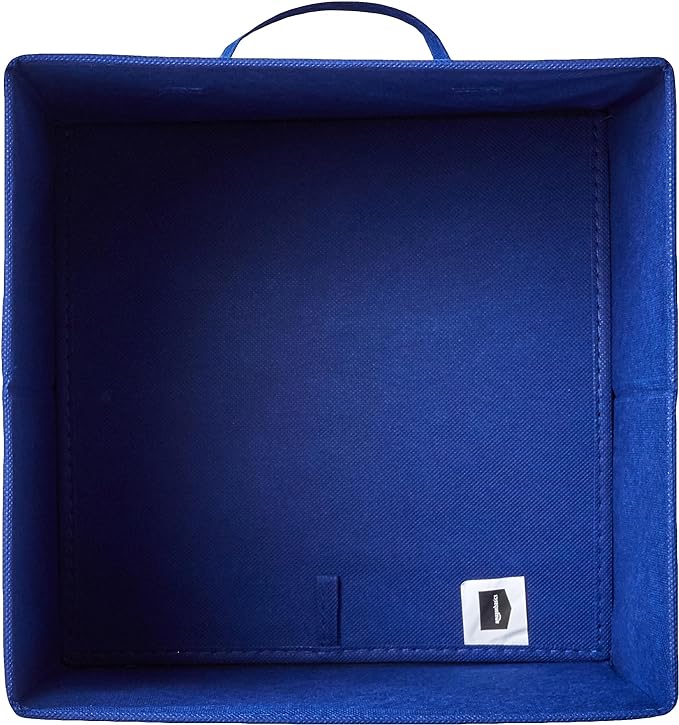 Amazon Basics Collapsible Fabric Storage Bins with Handles, Cube Organizer for Home Organization, 10.5"x10.5"x11", Navy, 6-Pack