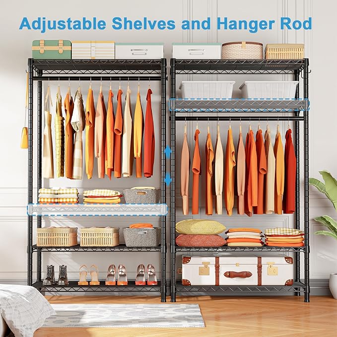 Ulif H4 Portable Closets, 4-Tier Metal Clothes Garment Rack for Bedroom and Cloakroom, Clothing Closet Storage and Organizer Wardrobe, 35.4" W x 14" D x 76.4" H, Black | Freestanding Clothing Closet Storage and Organizer Wardrobe for Apartment and Cloa...