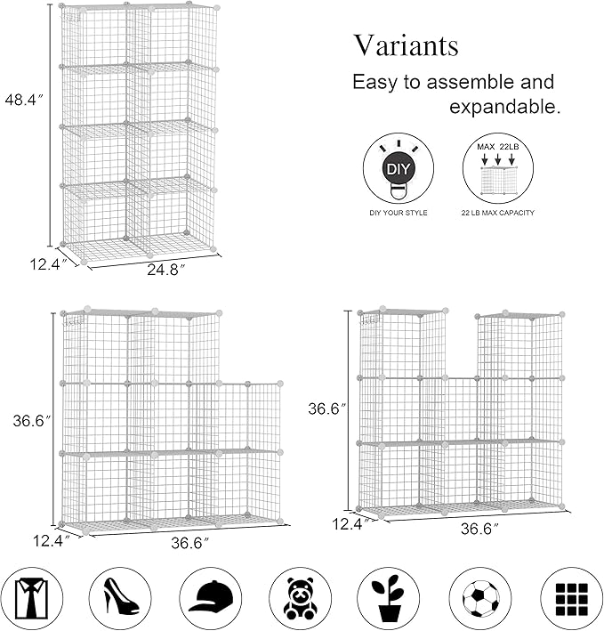 C&AHOME Wire Cube Storage, 8-Cube Organizer Metal C Grids Storage, White | Storage Bins Shelving, Modular Shelves, DIY Closet Cabinet Ideal for Living Room, Home, Office