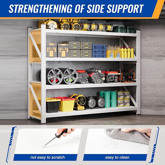 BYNSOE 78.8" W Storage Shelves 7000lbs Garage Metal Shelving Heavy Duty Garage Shelves Adjustable Storage Shelves for Industrial, Factory, (White, 78.8" W X 24" D X 78.8" H)