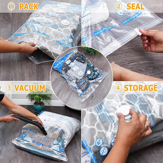 MEIQIHOME Vacuum Storage Bags, Space Saver Sealer Bags,Vacuum seal bags for clothing, Pillows, Comforters, Blankets, Bedding,Travel,7 Jumbo