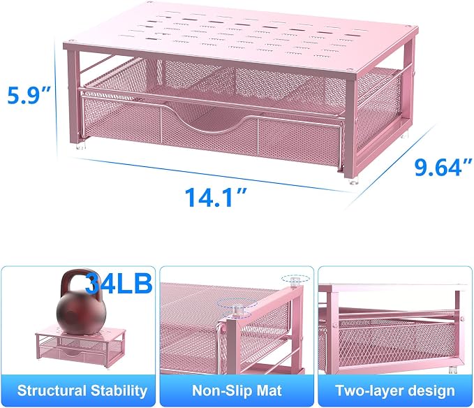 gianotter Computer Monitor Stand Riser with Drawer | Desk Organizers and Accessories Desk Accessories & Workspace Desktop Organizers Storage for Printer Stand (Pink)