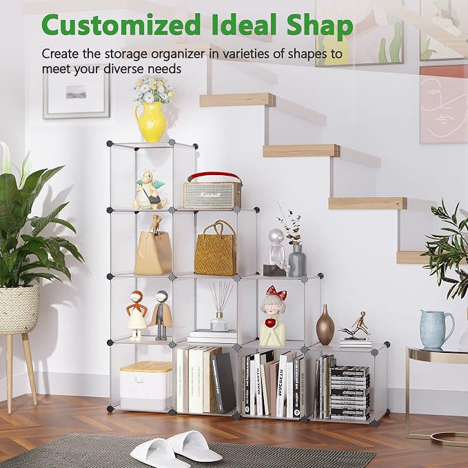 C&AHOME Cube Storage Organizer, 12-Cube Shelf Units, Closet Cabinet White | DIY Plastic Modular Bookshelf, Stackable Clothes Organizer Shelving Ideal for Home, Bedroom, 36.6" L x 12.4" W x 48.4" H