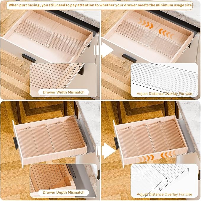 4 Pack Adjustable In Drawer Spice Organizer - Expandable From 11'' to 22'' - Acrylic Drawer Seasoning Organizer,Clear Spice Organization Tray for Cabinet Drawers Condiment,Nail Polish and Jar
