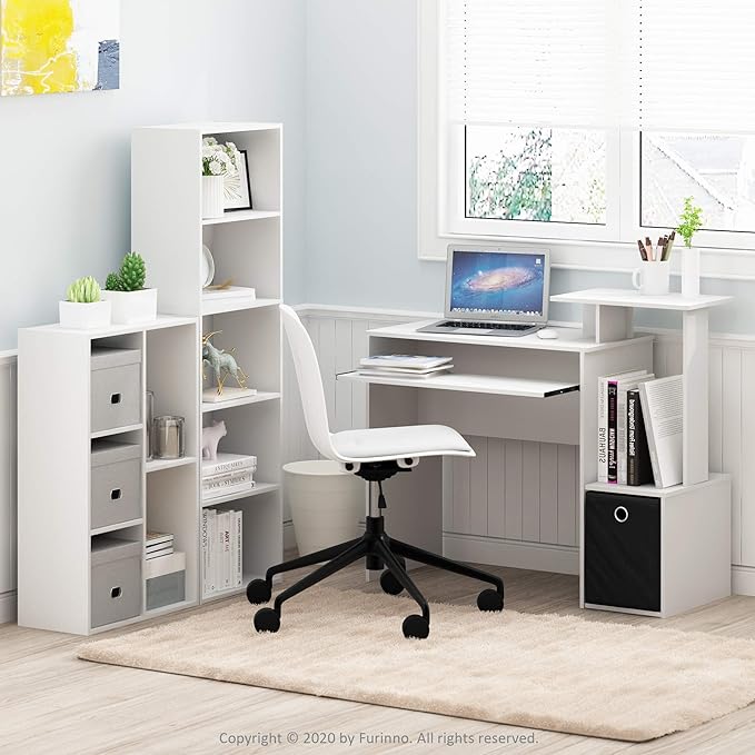 Furinno LUDER Book Shelf, 5-Cube Bookshelf, Reversible Bookcase, 9.4 x 19.5 x 31.5, Easy Assembly, for Living Room, Bedroom, Home Office, White