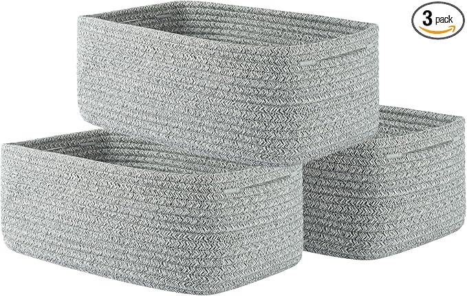 KALLAX Small Woven Storage Basket for Organizing, 13.5x9.5x5 inches, 3 Pack | Shelf baskets for closet organization, toy storage and home decor, Perfect as empty gift baskets for holidays, Mixed Grey