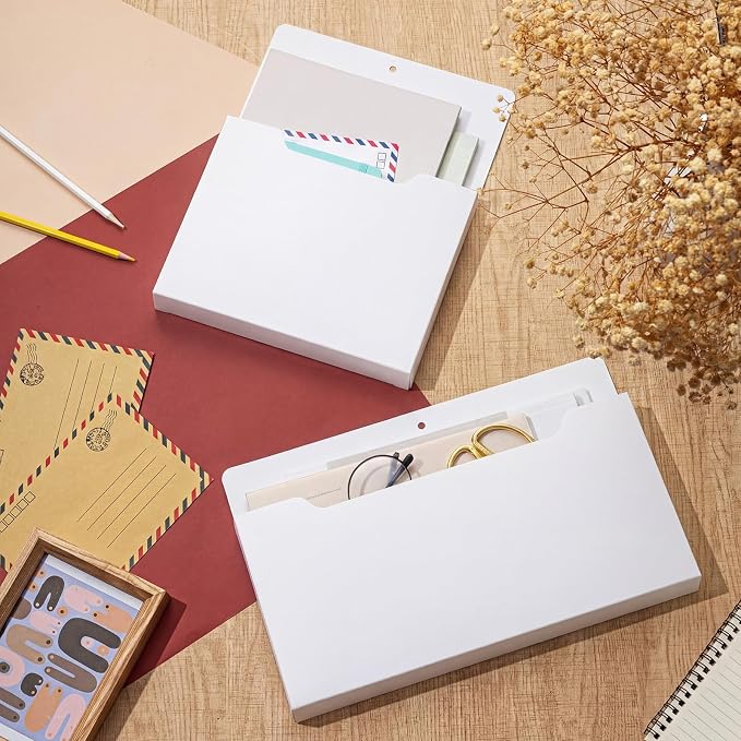6 Pcs Magnetic Wall File Organizer Magnetic Wall File Holder Refrigerator Magazine Holder for Mail Letters Paper(White,Horizontal & Vertical)