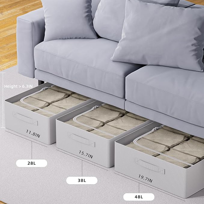 CYhom Under Bed Storage Bins Frame Storage Box Oxford Fabric Sturdy Underbed Container Foldable Stackable Large Capacity Clothes Organizer