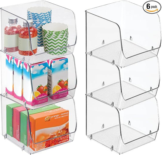 iDesign Stackable Open-Front Storage Bins, Set of 6, Clear | Kitchen and Pantry Organization