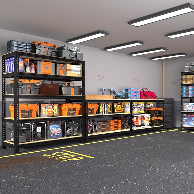 PrimeZone Garage Storage Shelves, 5 Tier Adjustable Metal Shelving | 31.5"W x 16"D x 63"H, Power-Coated Heavy Duty Steel Frame, Detachable, Freestanding Shelf for Kitchen, Pantry, Basement