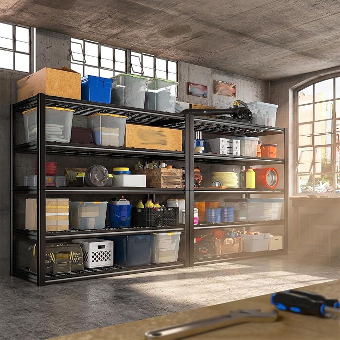 REIBII 48" W Garage Shelving Heavy Duty Load 2500LBS, 5 Tier Storage Shelves, Adjustable Metal Shelves for Warehouse, Pantry, Basement, 48" W X 72" H X18 D, 2PC