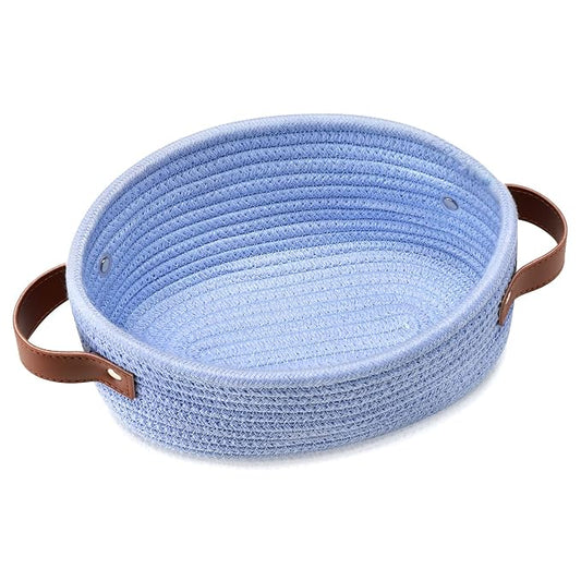 ABenkle Small Woven Basket, Mini Cotton Rope Storage Basket, Tiny Easter Basket, Shelf Basket, Oval Decorative Toy Dog Cat Basket for Nursery, Empty Gift Basket, 9.4" x 5.9" x 3.9" XS