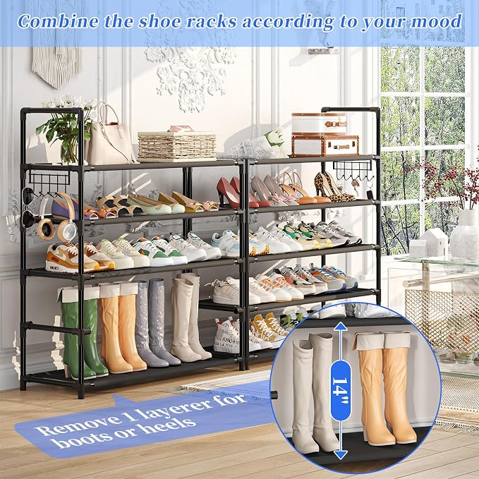 Simple Trending Tall Shoe Rack Storage Holds 40 Pairs, 10 Tier Shoe Organizer Shelf Large Capacity for Entryway Closet, Black