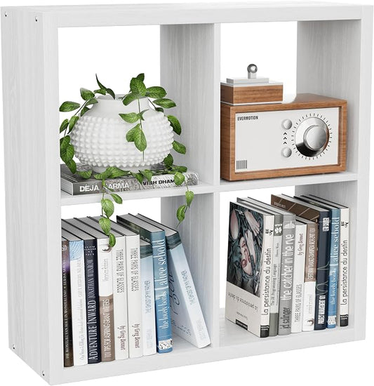 VDNEND Cube Storage Organizer Bookcase, Decorative 11 inch Open Back Cubical Shelf with Thickened Border, Display Bookshelf for Living Room, Home Office, Sturdy Room (White, 4 Cube)