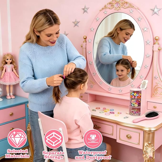 Azurphoric Hair Accessories Organizer with Hair Brush Holder(Pink, 3-Layer) | Rotatable Makeup Brush Holder for Necklaces, Earring, Bracelet, Ring, Makeup Brushes, Hair Clip and Hair Accessories