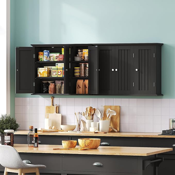 ChooChoo Laundry Cabinet with 3 Doors and Adjustable Shelves | 9.06"D x 31.1"W x 24"H, Bathroom Wall Cabinet, Cupboard, Black