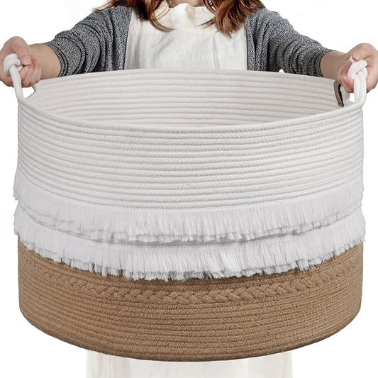 CherryNow Large Wicker Laundry Basket for Entryway, Bedroom, Jute Decorative Baskets for Clothes, Toys, Towel Basket for Bathrooom, 22 x 14 inches, 83L