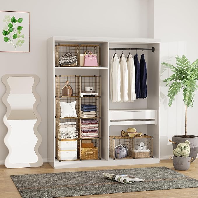 C&AHOME Wire Cube Storage, 12 - Cube Organizer Metal C Grids, Closet, Brown | Modular Shelves Units Storage Bins Shelving Bookshelf Shelf Cabinet