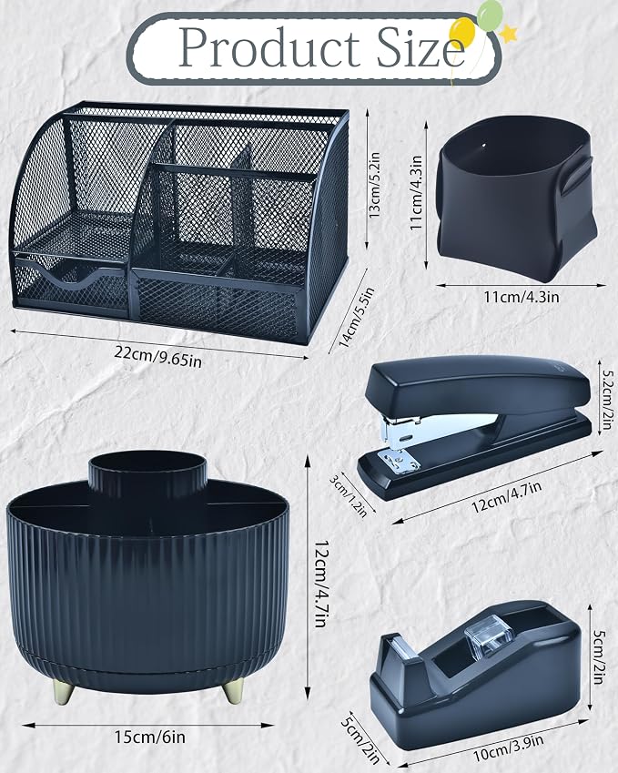 Black Desk Accessories and Organizers with Desk Organizer and 360°Rotating Pen Holder stapler Pen and a Lot of Office Black Office Supplies Beautifully Presented in a Gift Box
